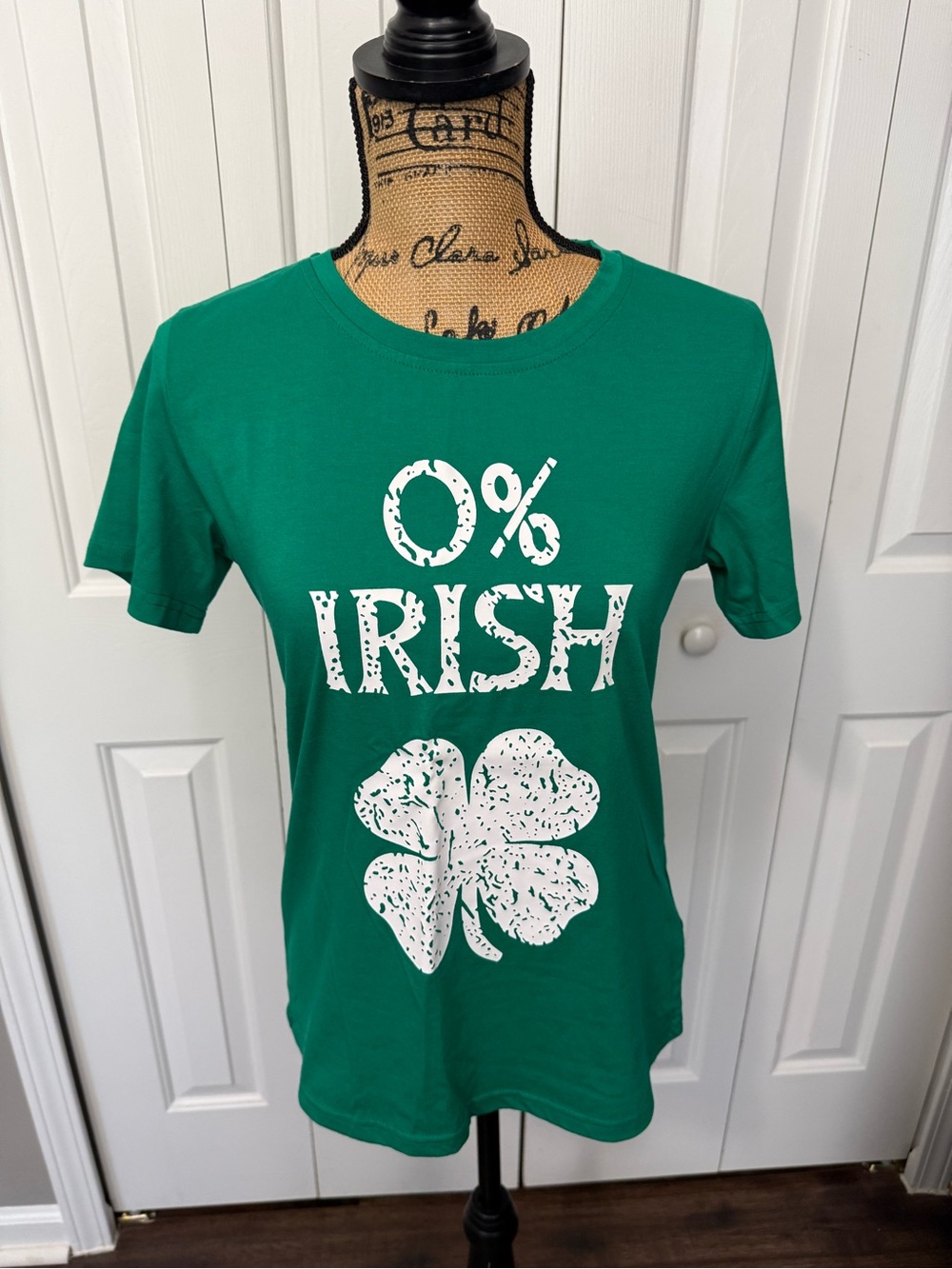 Green '0% Irish' Graphic Crewneck Tee